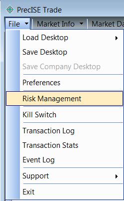 The New Risk Management UI Click the Risk Management entry As a Precise user, you can view the following: in the File menu.