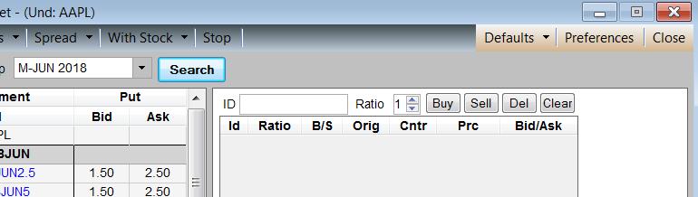 Clicking on the "Defaults" tab on any order ticket displays a menu with the options "Set Defaults", "Restore Defaults", and "Erase Clearing Fields": "Set Defaults" prepares Nasdaq Precise to save