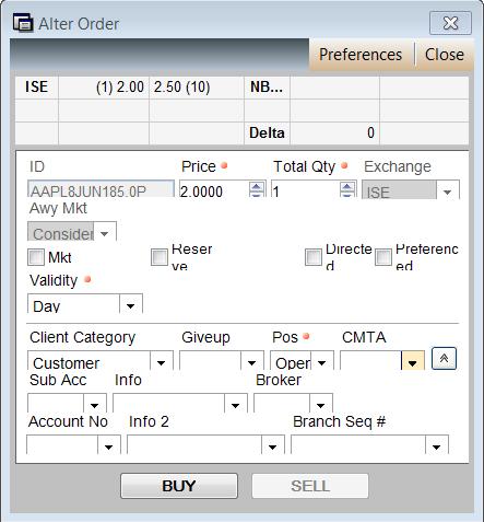 5.25. Alter Order Window The Alter Order window is used to change the values within an existing order. This window is displayed when the user: Clicks the Alter button from the Order Status window.
