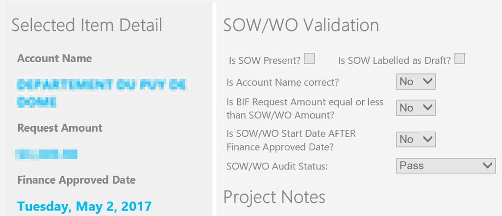 S O L U T I O N WMI built an audit application that allowed the management team to review multiple projects at once, tag them with Pass/Fail
