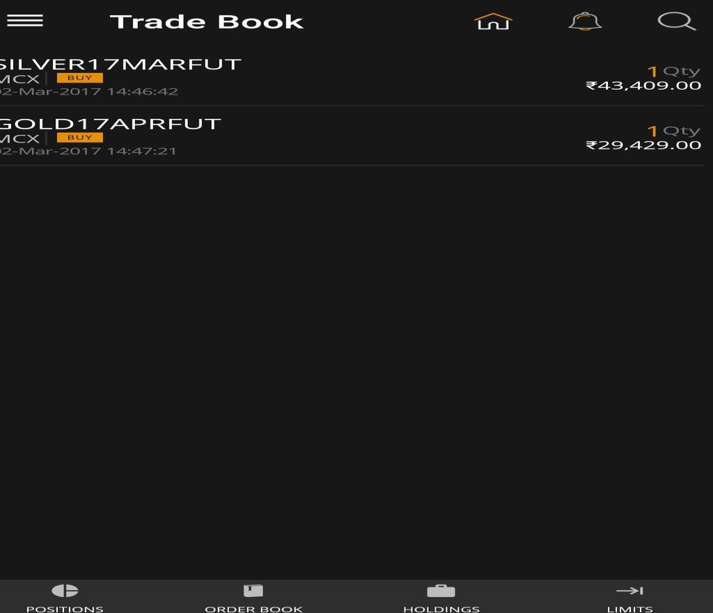Order Details The user can view the details of a particular trade by selecting that trade and clicking on Details.