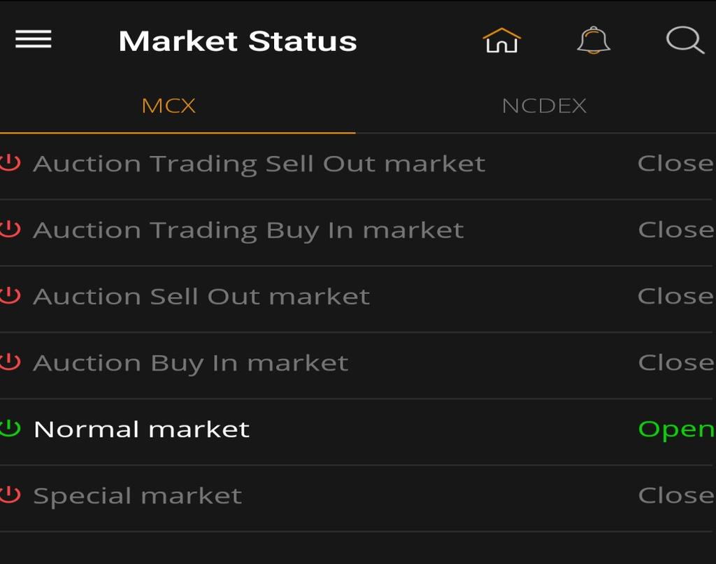 Market Status Member can view the current market status by clicking on this option.