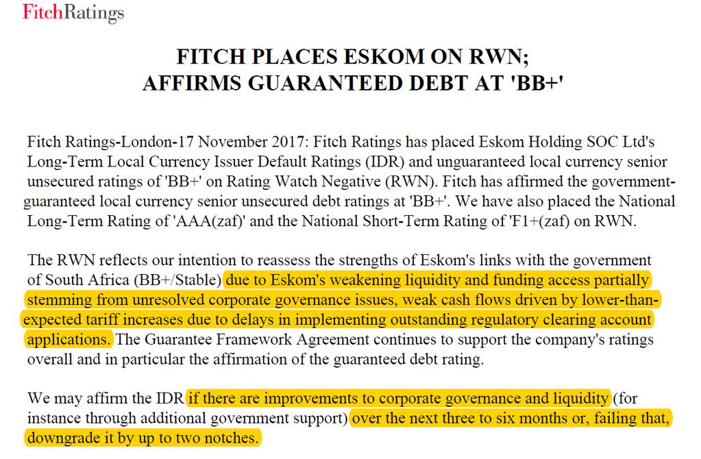 Fitch Ratings puts Eskom on Rating