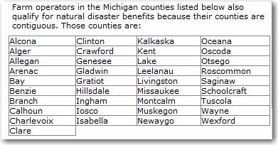 counties who are facing fruit, vegetable, and other frostsensitive crop losses because