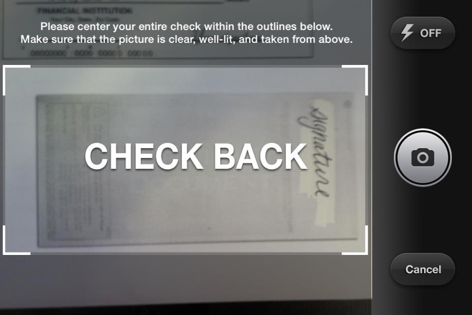 Select Check Back to take a picture of the back of the check using the mobile device's