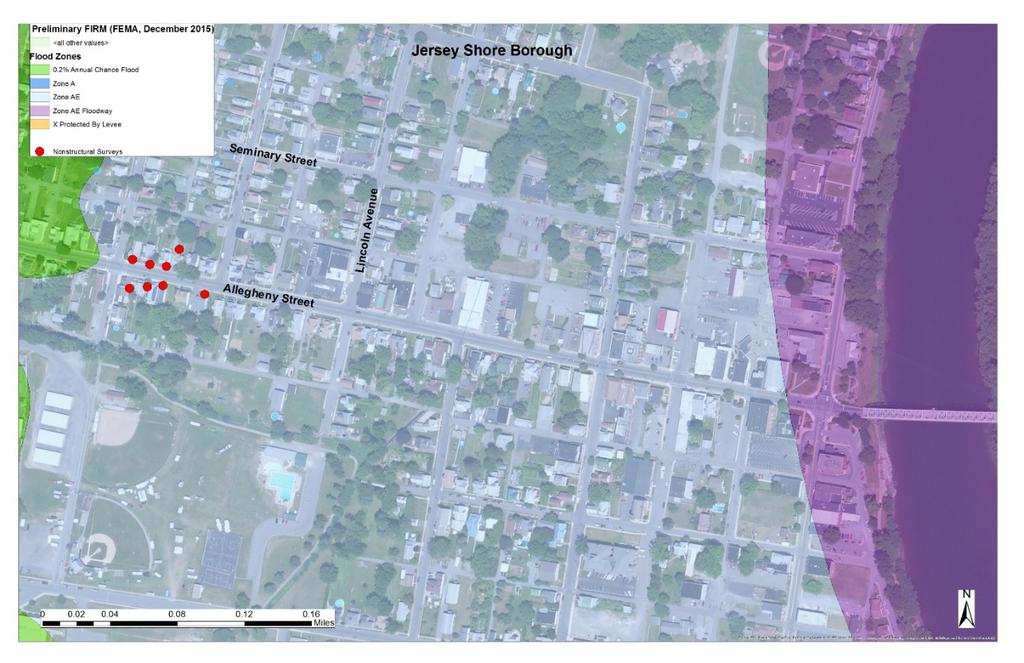 FIGURE 3-2 LOCATIONS OF NONSTRUCTURAL ANALYSES CONDUCTED IN JERSEY SHORE BOROUGH