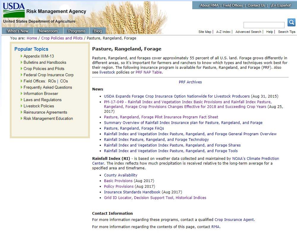 RMA info on PRF Online resources www.rma.usda.