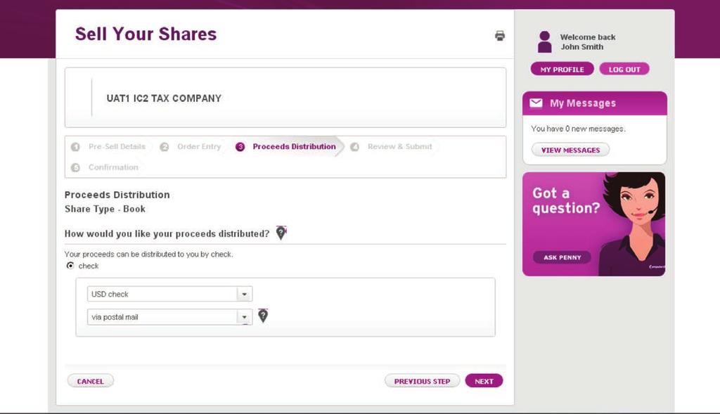 Specify the amount of shares you wish to sell (by number of shares or dollars) and the order type. Click Next. 3.