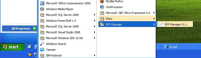 8 EPF Manager V1.1 User Manual Opening from Start menu Click EPF Manager V1.