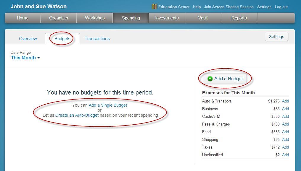 4. Under Budgets, click Add a Budget, to create a budget.