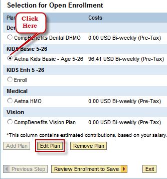 Then click the Add Plan to Selection link Select Review Enrollment to Save then click the Save button.