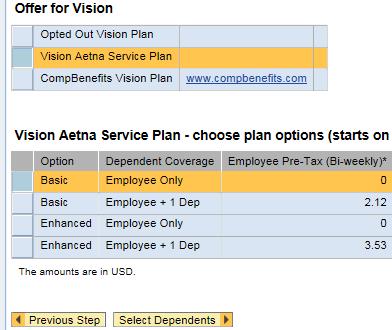 Click Here Click Here Click Here Click on the check box in front of the Vision Plan you wish to choose.