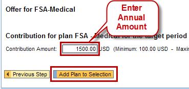 00 for the Medical Reimbursement Plan. USD is United States Dollars. Then click the Add Plan to Selection.