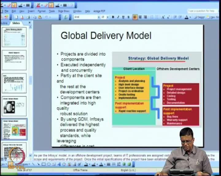 delivery model; how it is done, client location, offshore