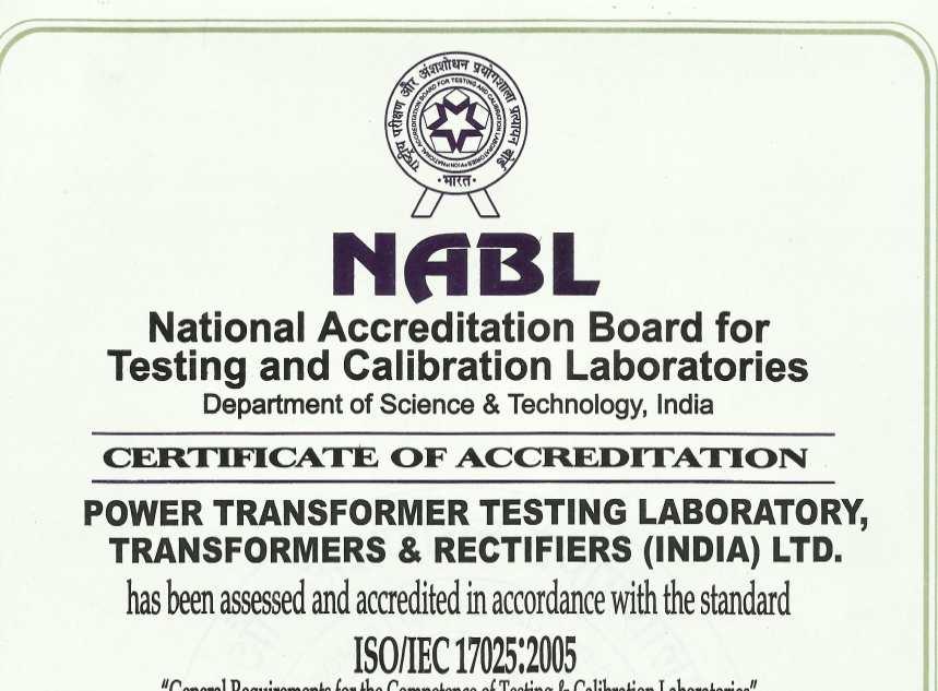 NABL Accredited Test Lab Moraiya Plant Test Lab is accredited