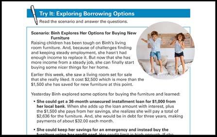 SECTION 1: Ways to Borrow Money and What It Costs LEAD ACTIVITY (15 MINUTES) SCENARIO Try It: Exploring Borrowing Options See page 5 in the Participant Guide.
