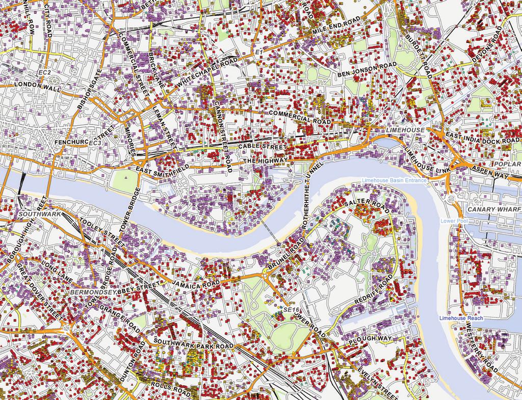 Urban diversity: Mosaic clearly highlights the patterns of high-flying professionals living in luxury riverside apartments and Georgian terraces (lilac), students and recent graduates in smaller