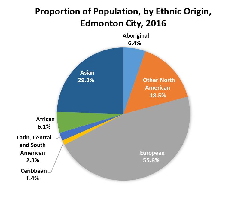 Ethnic Diversity Ethnic diversity increasing While the majority of Edmonton residents report European or North American Origins, those from Africa, South Asia, West Central Asia and the Middle East,