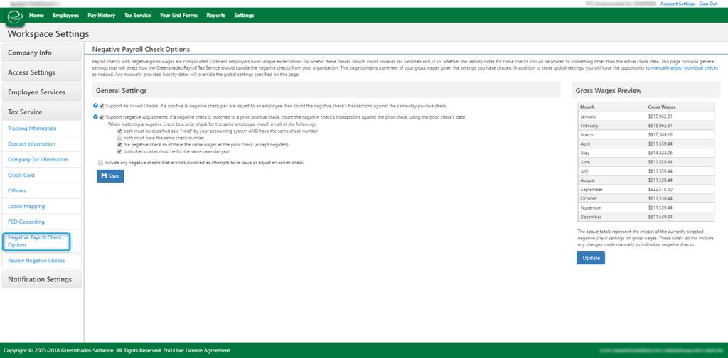 Greenshades now provides a negative checks review page for Payroll Tax Service users, that allows Payroll Tax Service