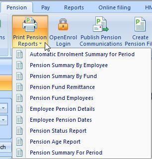 Print Pension Reports There are several pension reports to assist you in administering your pensions. You can print these from Pension Print Pension Reports.