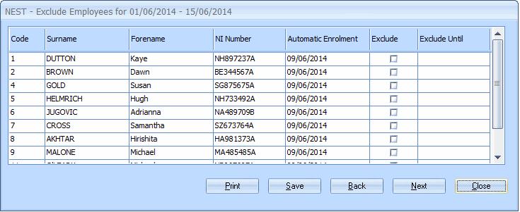 Tick the box in the Exclude column to exclude the worker from the contributions file.