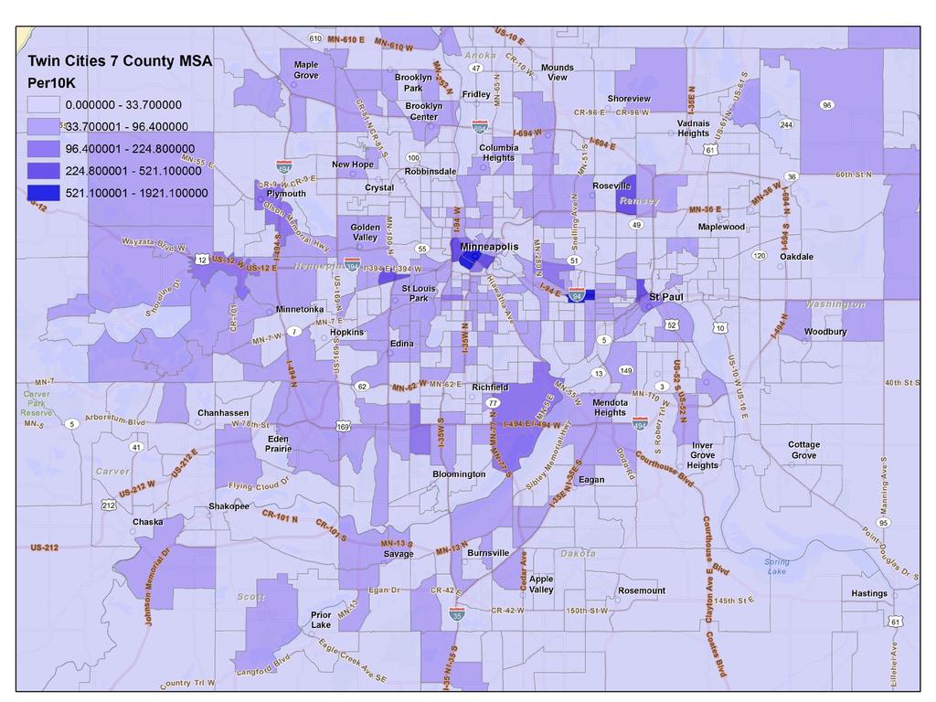 Business Filings The map below zooms in on some of the areas of the Twin Cities