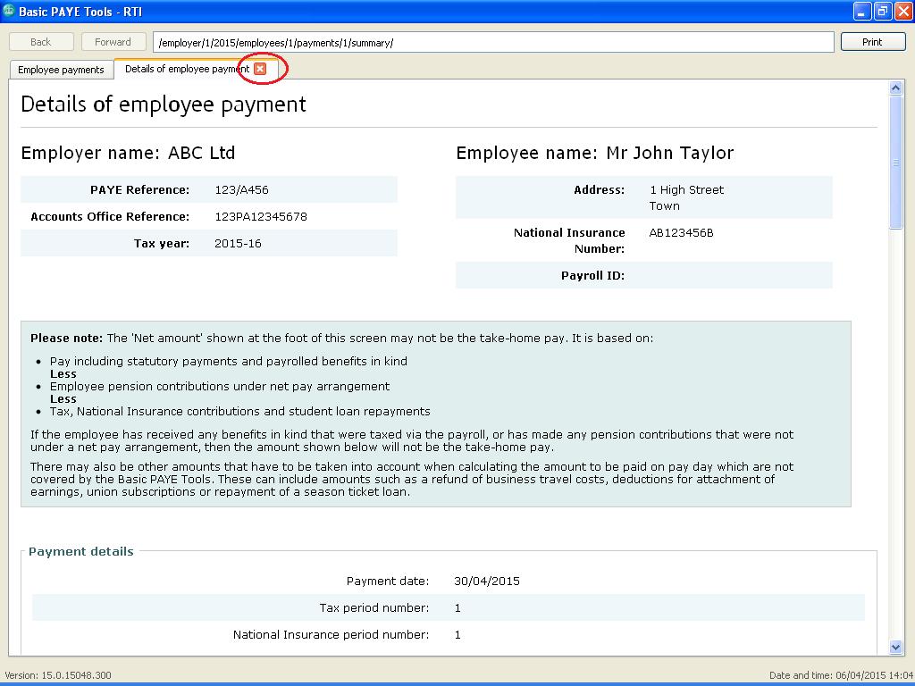 This takes you back to the 'Employee payments' screen which has now been updated to reflect the payment that you have just entered. Select 'View' from the centre of the screen - as shown below.