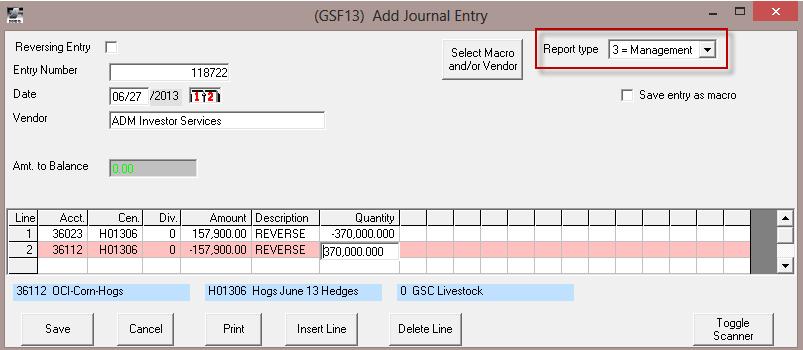 Feed OCI Entries Reversing entry Management level (one level higher than last