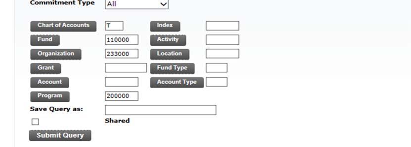 Encumbrance Query 8. A new Encumbrance Query screen will appear automatically, entering the Fund, Organization, and Program fields. 9.