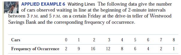 Applied Example Find the average number of cars waiting in line at the bank s