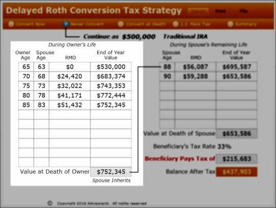 The left side of this screen shows the growth of the IRA over the life of the owner