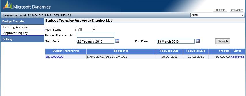 3.2 Approver Inquiry 3.2.1 You can