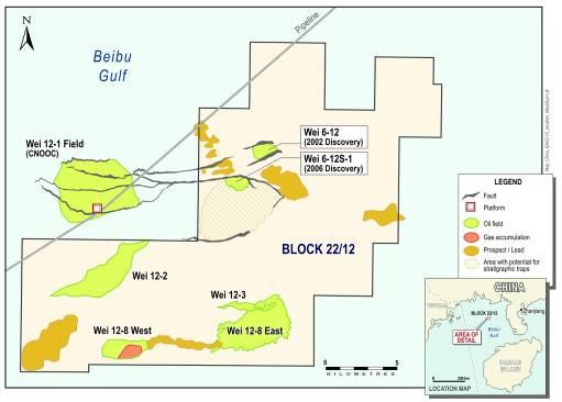 CHINA - PRE-DEVELOPMENT Block 22/12, Beibu Gulf ROC 40% & Operator (1) The Block is located in a well established hydrocarbon province, near CNOOC-operated production facilities.