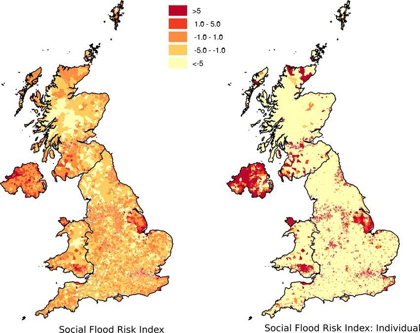 Summary findings Local authorities and flood disadvantage (left) Hull has the greatest levels of social flood risk (SFRI); it has the highest floodplain population, people exposed to frequent