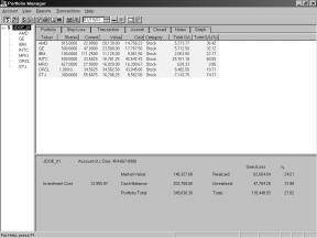 Portfolio Manager main window When you open the Portfolio Manager application, the window that appears is divided into three sections, Account List Tree, Account Information, and Account Statistics.