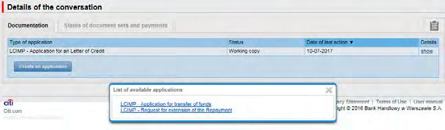 Clicking the link in the column Within the scope of grants access to details of the transaction or conversation.