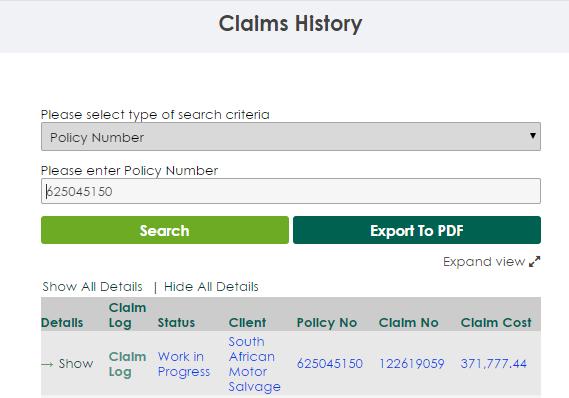 Once you have queried a claim through the claims search function or through using your