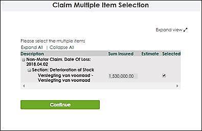 If multiple items were impacted by the same loss / event, select the relevant check box and capture the claims loss estimate in the estimate field provided.