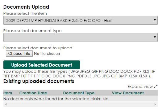 Registering a claim on MyOMinsure Claim Documents Select the Item from the drop down list, to ensure that you are uploading the correct documents for the correct item Select the Document type from