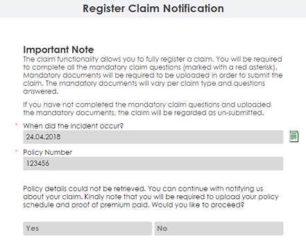 You have the option to recheck the policy number or to continue to