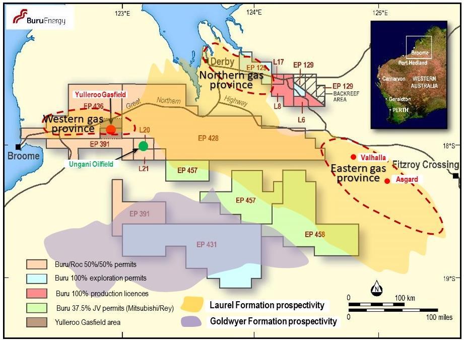 Unconventional Gas and Oil Resources Laurel Tight Gas Major gas accumulation in the geological centre of the basin Stretches from east of Broome to west of Fitzroy Crossing Has been best defined at