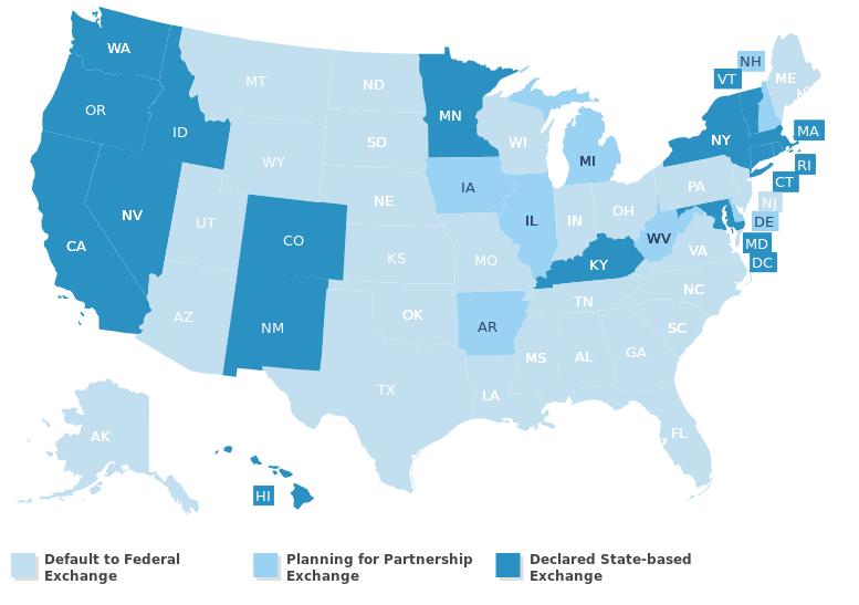Status of State decisions about Exchanges 17 (16 States plus District of Columbia) implementing a Statebased Exchange 27 are defaulting to a federally-facilitated