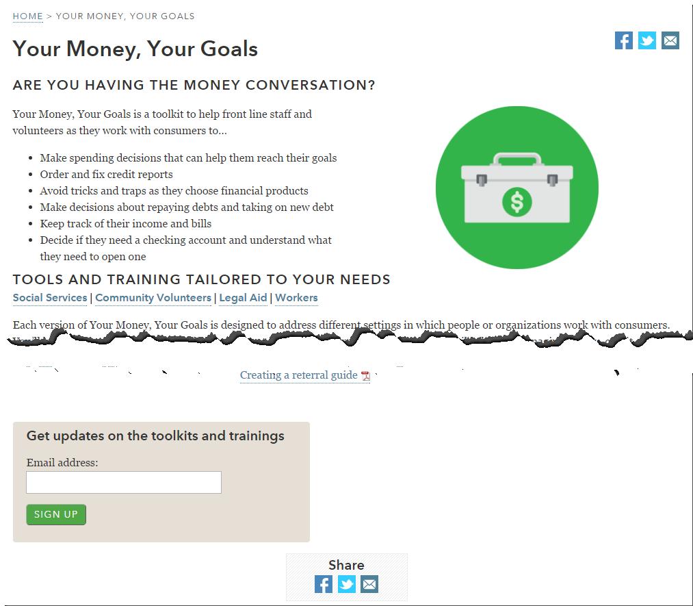 Get updates on Your Money, Your Goals Sign up for email updates at