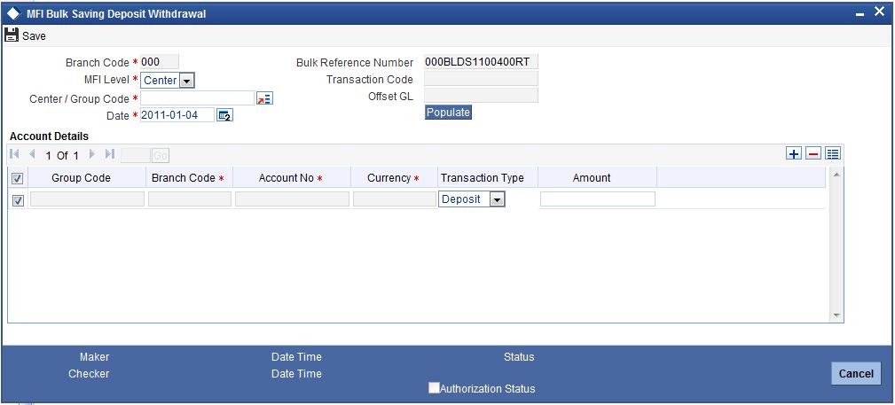 Bulk Reference Number Center/Group Code Click Search button.