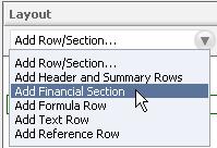 Working with Financial Statement Sections 54 Adding a Section to a Custom Financial Statement You can add sections to a custom financial statement.