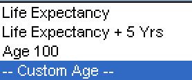 Policy Information Tab Select the calculation method and the age to which the calculations should be made For more choices, use the Custom Age option Note that this tool does not make calculations