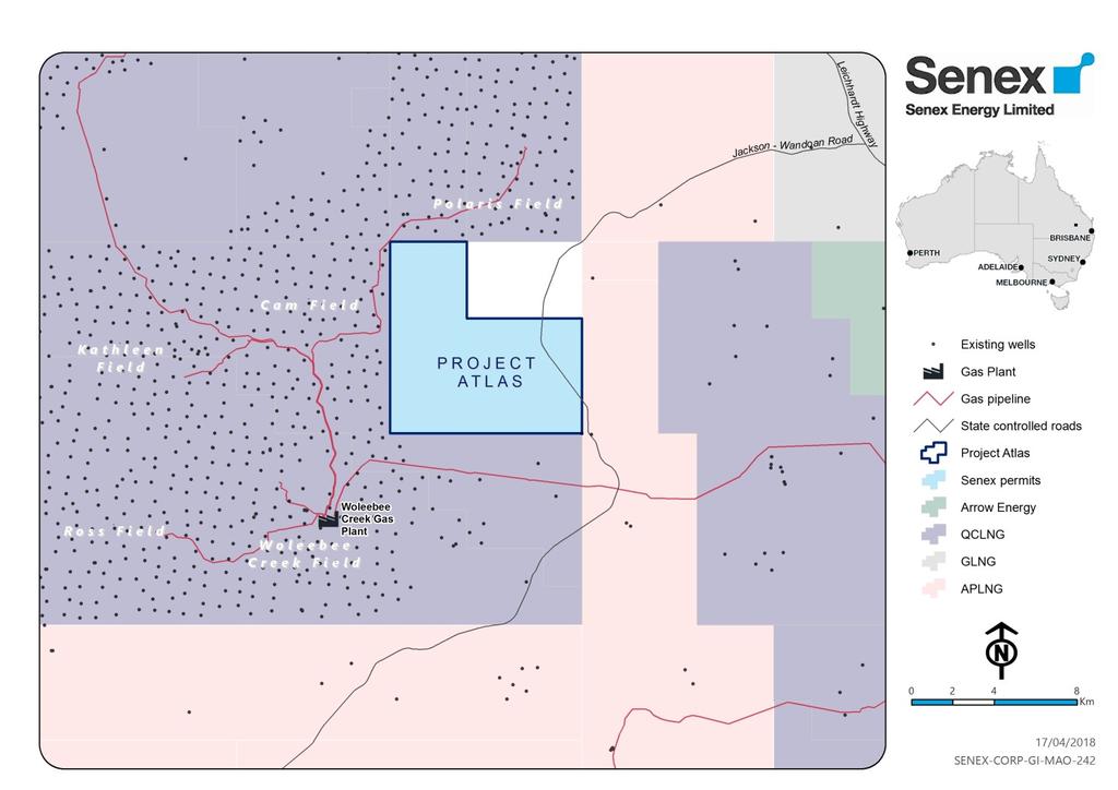 ly Report EAST COAST GAS BUSINESS SURAT BASIN Project Atlas During the quarter, Senex was granted a Petroleum Lease and preliminary environmental approvals from the Queensland Government to develop