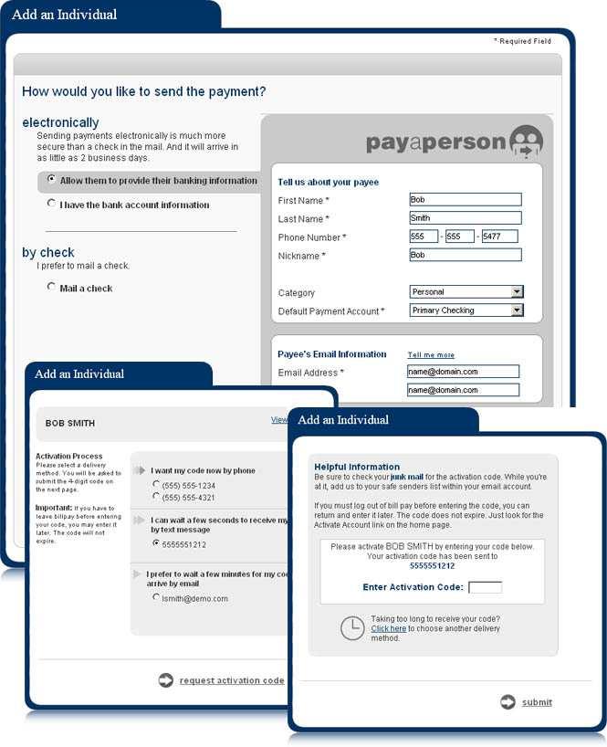 Add an Individual Payee Use this screen to send money electronically or by check to an individual. 1. On Payee Tab, Click Add a Payee. 2. Select Payee Type and click Go There Now. 3.