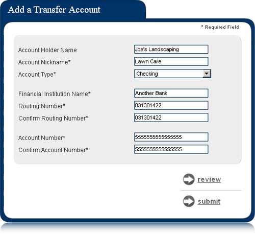 your current financial institution. 1. On Transfers Tab, click Transfer Accounts. 2. Select Add Account. 3.