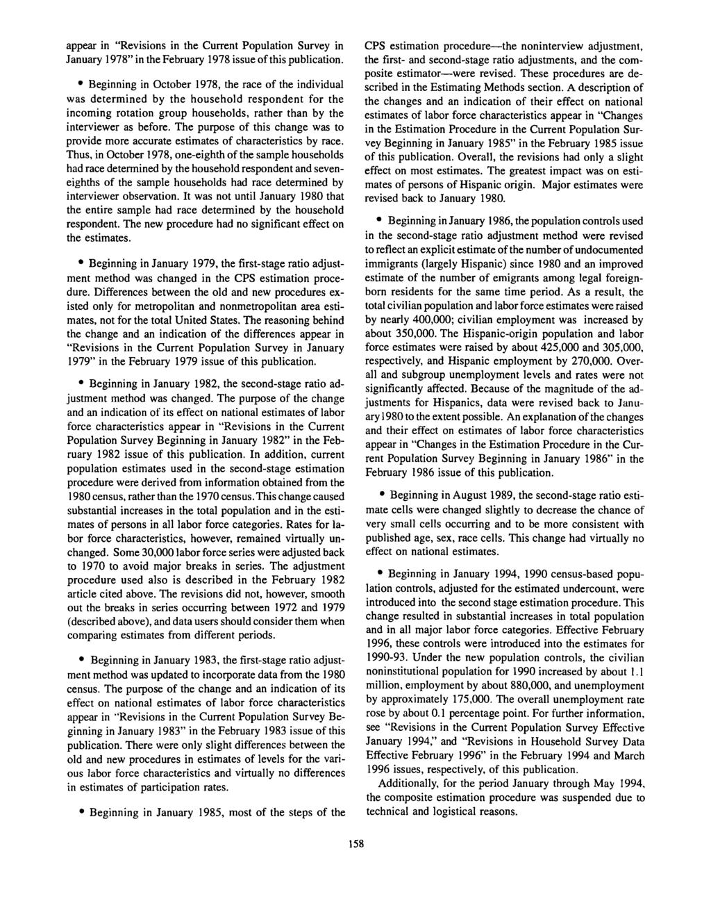 appear in "Revisions in the Current Population Survey in January 978" in the February 978 issue of this publication.